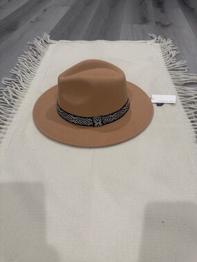 Womens Tan Fedora with Geometric Band
